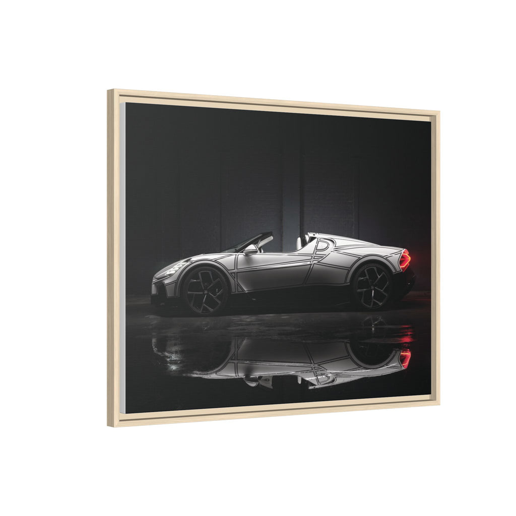 Framed Matte Canvas: Sleek Sports Car Reflection Wall Art