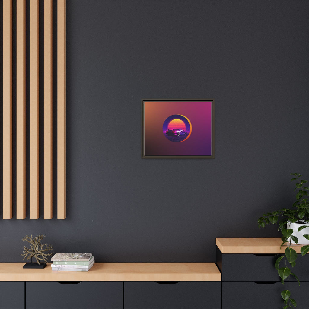 Retro Sunset Sports Car Matte Canvas Framed Wall Art