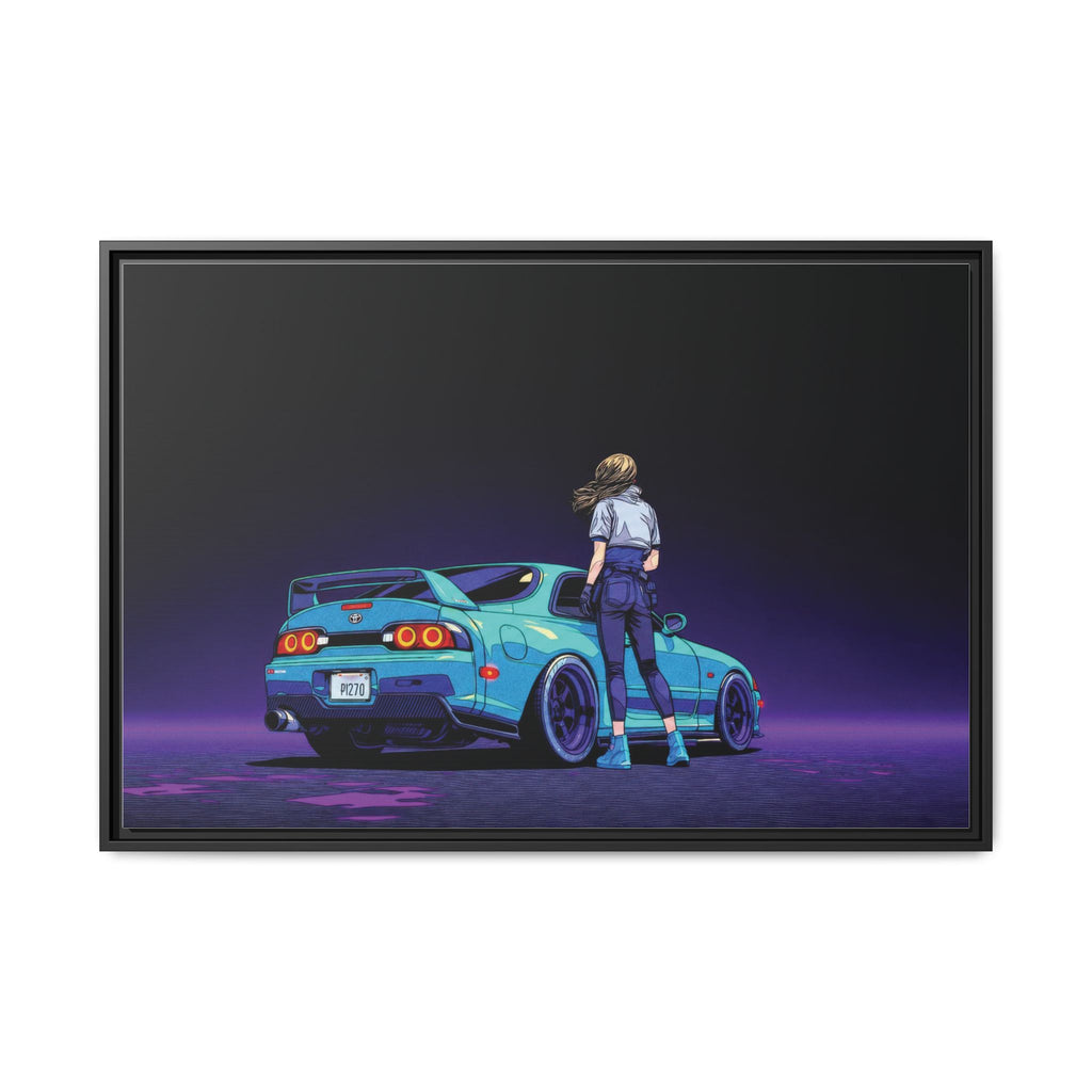 Retro Neon Race Car Poster Matte Canvas Framed | Anime Driver Wall Art
