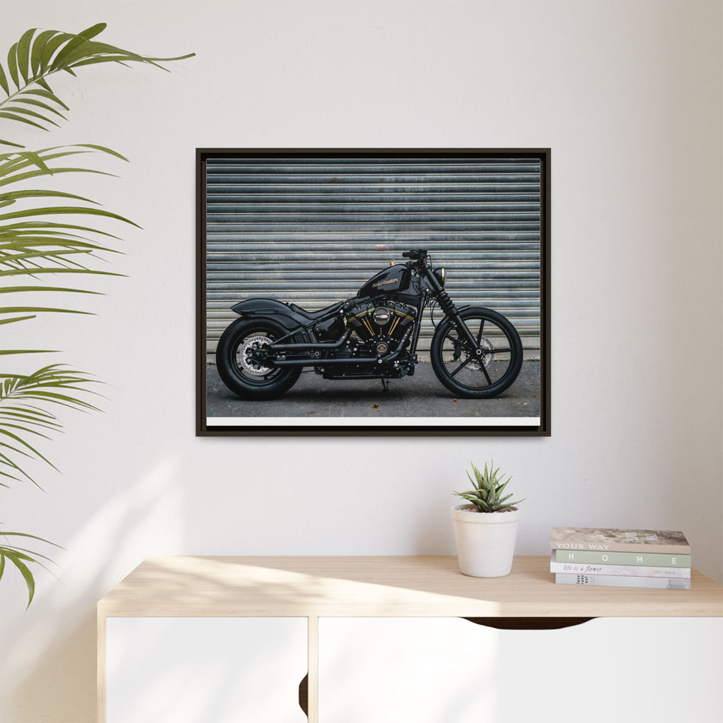 Framed Matte Canvas Motorcycle Print — Black Bobber Wall Art
