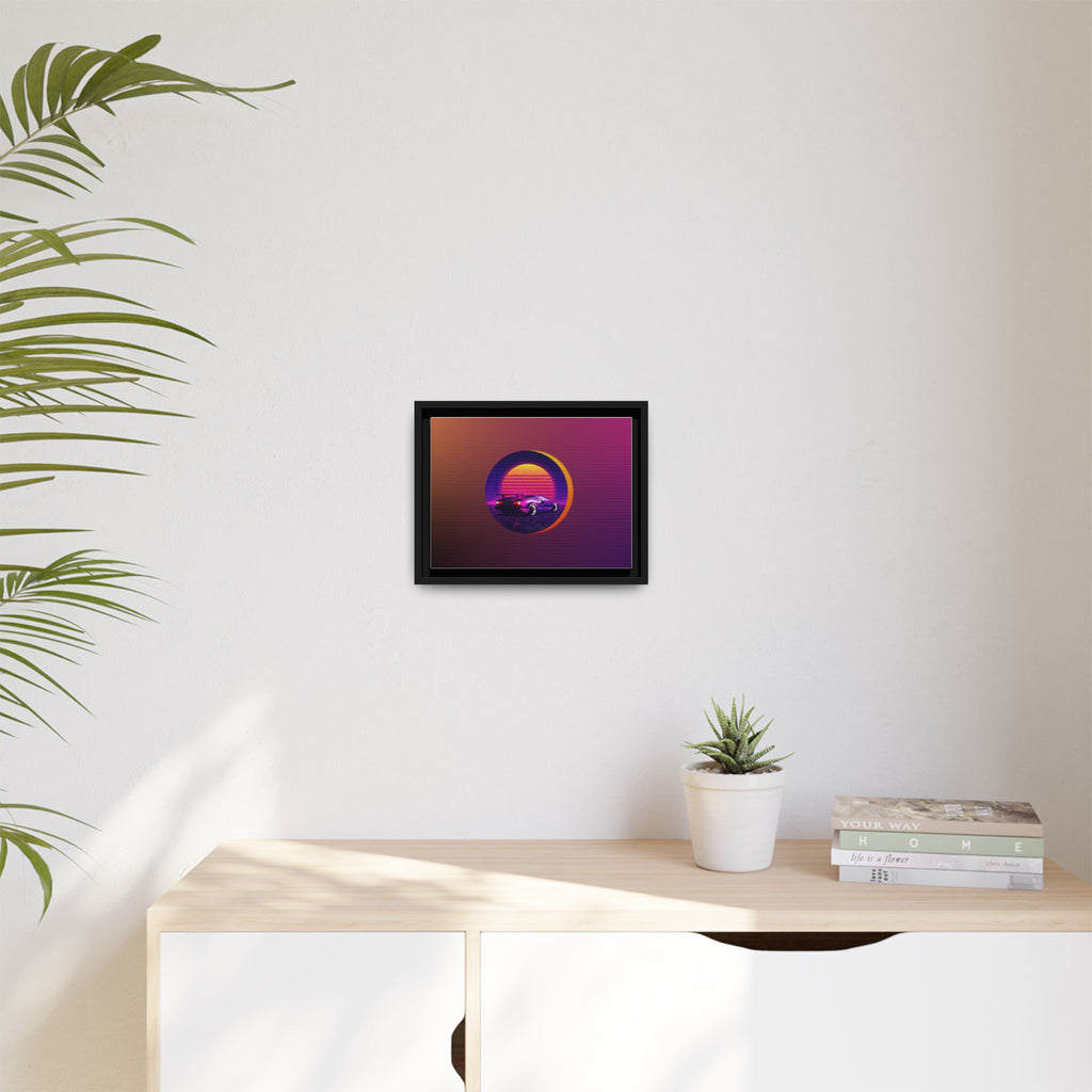 Retro Sunset Sports Car Matte Canvas Framed Wall Art