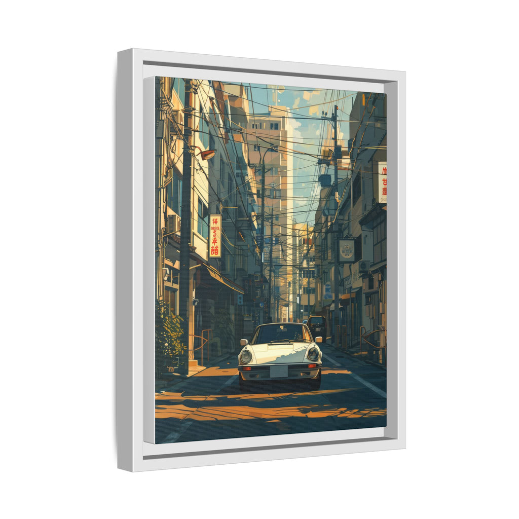 Vintage Sports Car Cityscape Framed Canvas Print