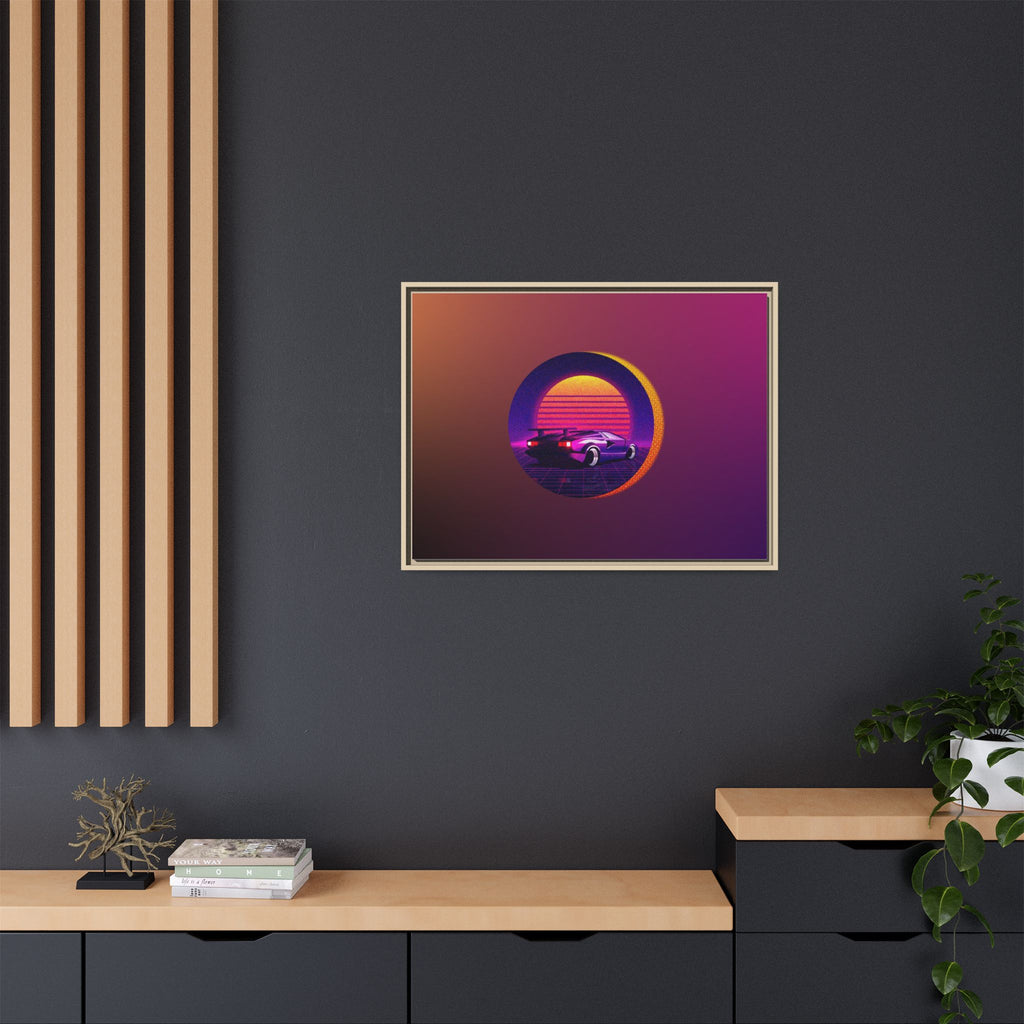 Retro Sunset Sports Car Matte Canvas Framed Wall Art