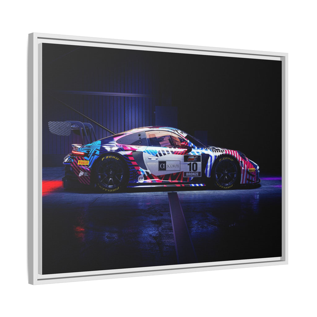 Framed Matte Canvas Print — Neon Racecar Wall Art