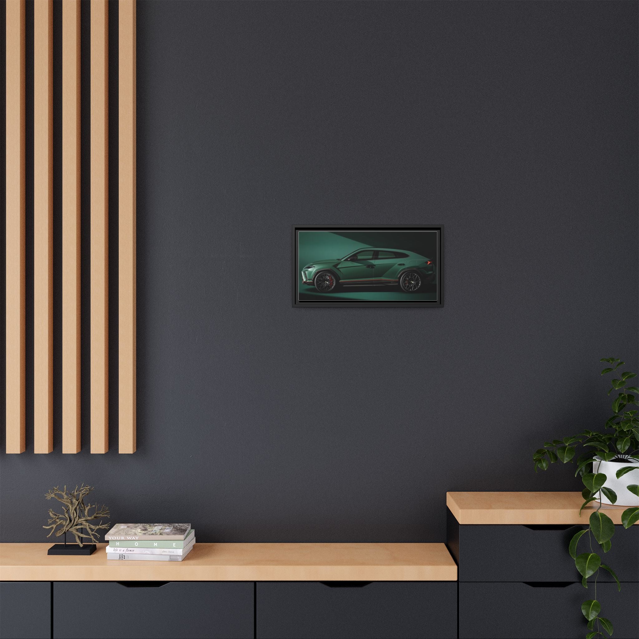 Framed Matte Canvas Print — Emerald Sports SUV Wall Art