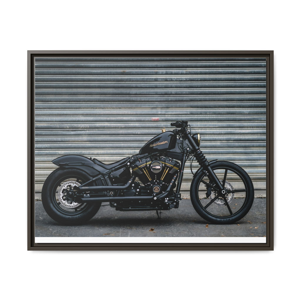 Framed Matte Canvas Motorcycle Print — Black Bobber Wall Art