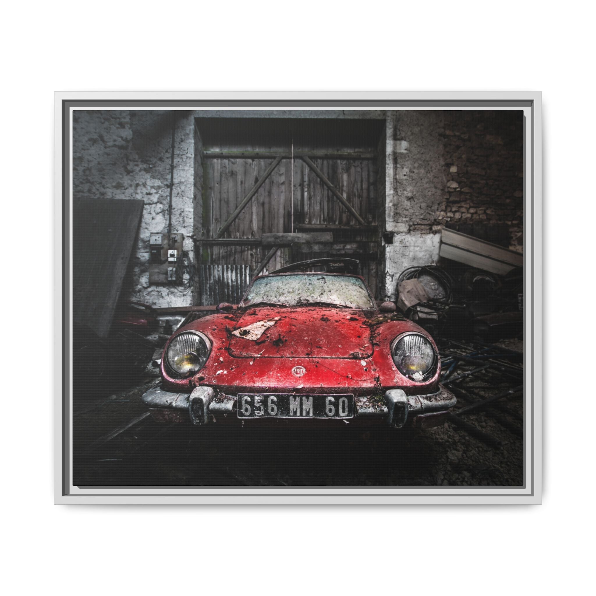 Vintage Red Sports Car Matte Canvas Art — Framed Automotive Wall Decor