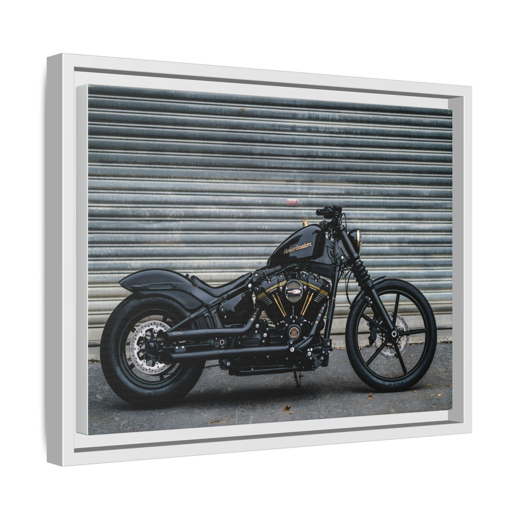 Framed Matte Canvas Motorcycle Print — Black Bobber Wall Art