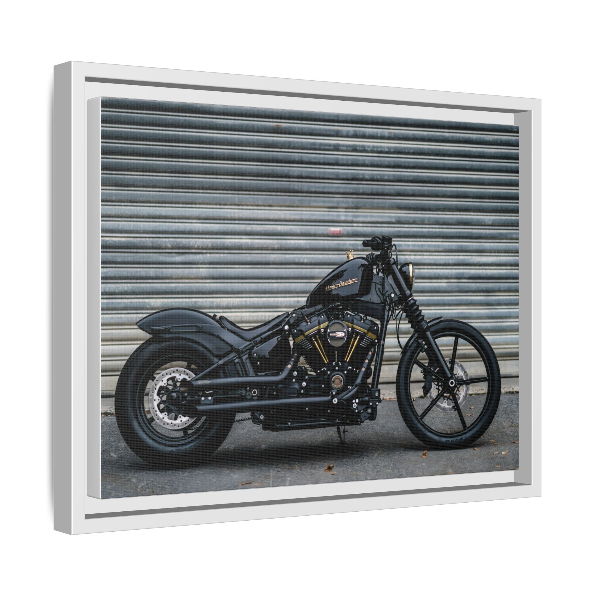 Framed Matte Canvas Motorcycle Print — Black Bobber Wall Art
