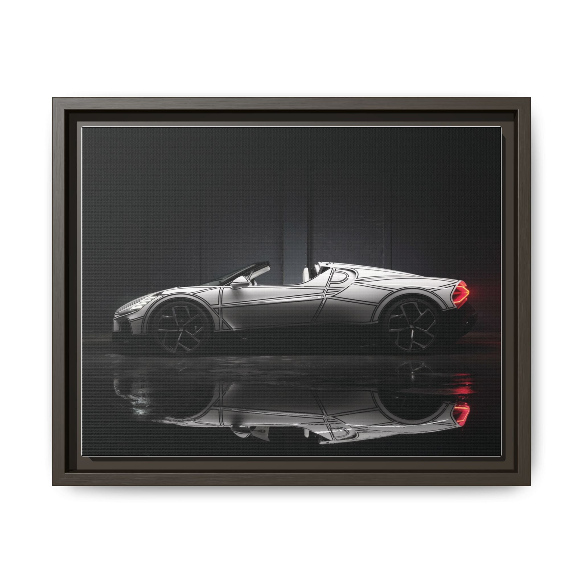 Framed Matte Canvas: Sleek Sports Car Reflection Wall Art