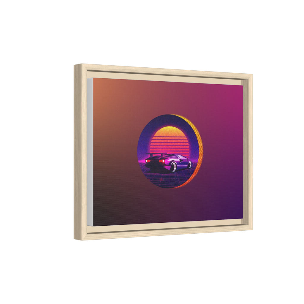 Retro Sunset Sports Car Matte Canvas Framed Wall Art