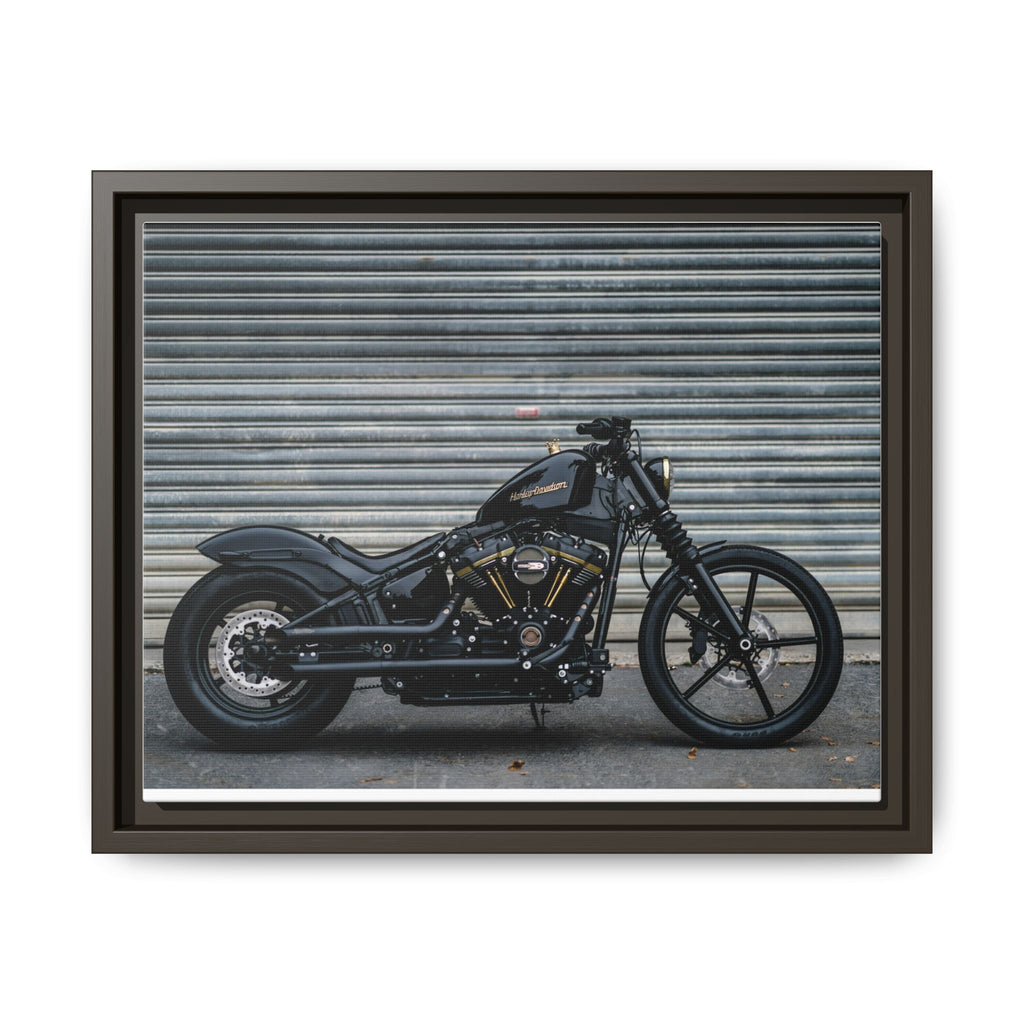 Framed Matte Canvas Motorcycle Print — Black Bobber Wall Art
