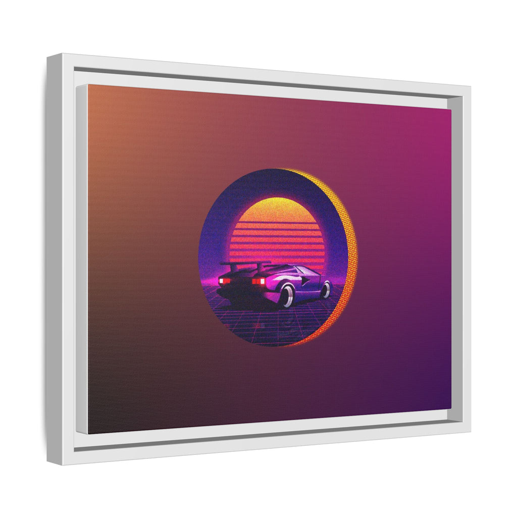 Retro Sunset Sports Car Matte Canvas Framed Wall Art
