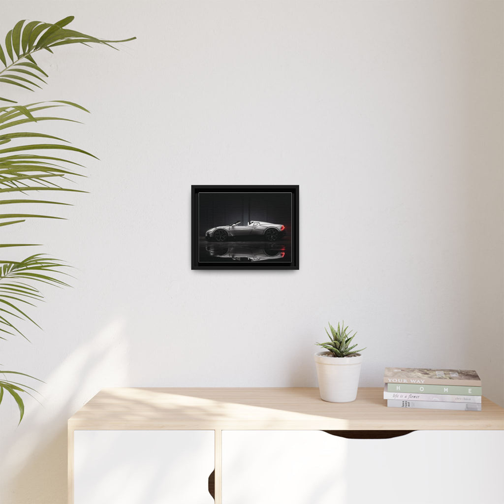Framed Matte Canvas: Sleek Sports Car Reflection Wall Art