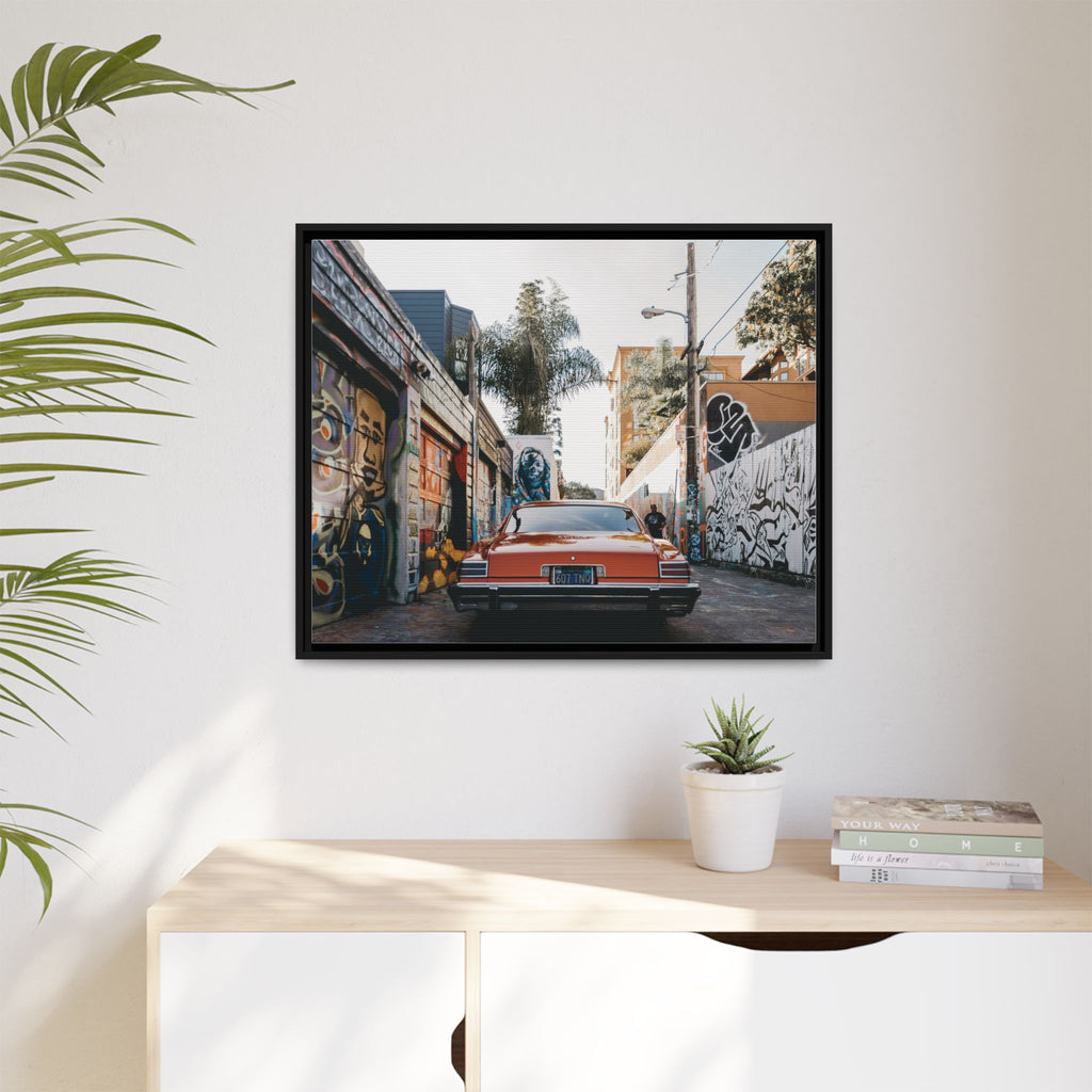 Vintage Chevrolet in Graffiti Alley — Framed Matte Canvas Wall Art