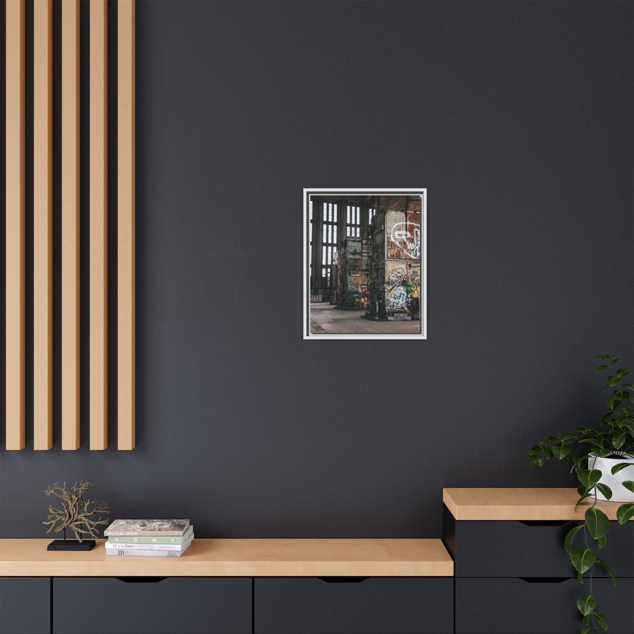 Urban Graffiti Ruins Matte Framed Canvas