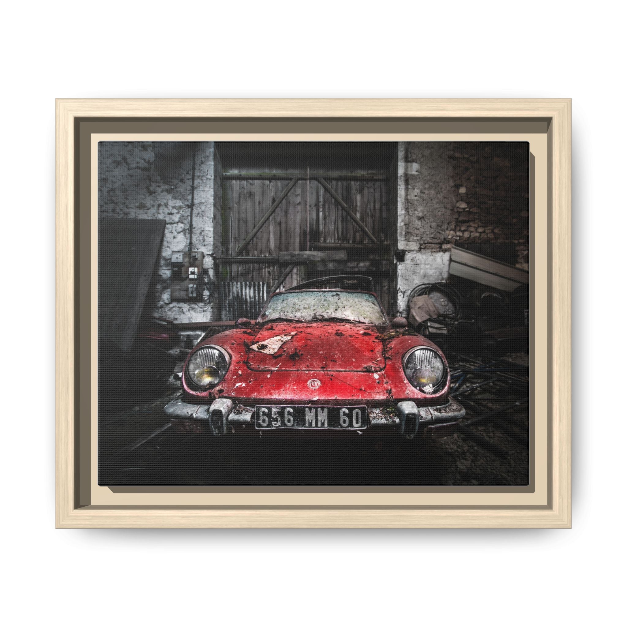 Vintage Red Sports Car Matte Canvas Art — Framed Automotive Wall Decor