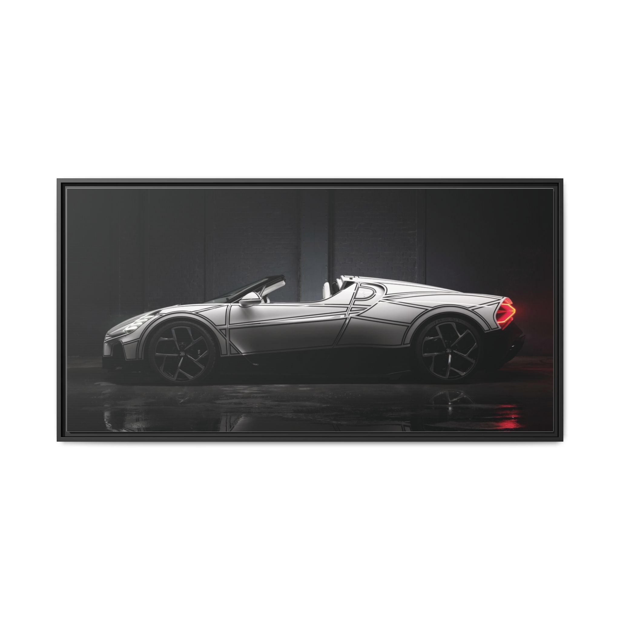 Framed Matte Canvas: Sleek Sports Car Reflection Wall Art