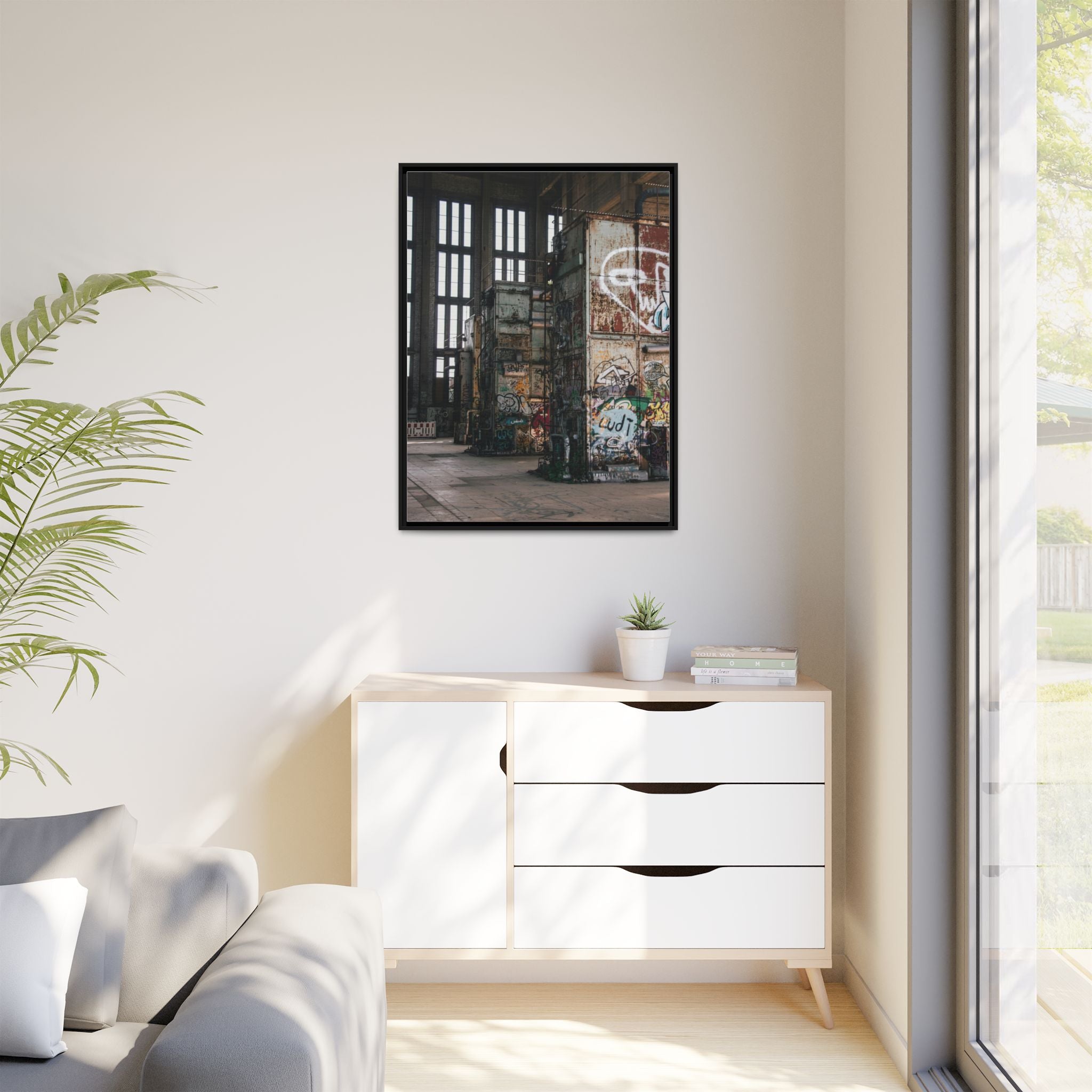 Urban Graffiti Ruins Matte Framed Canvas