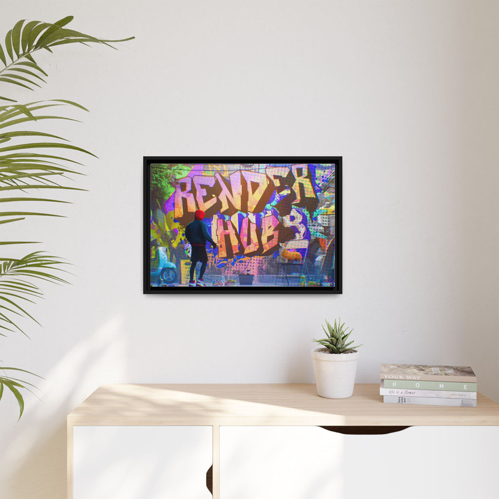 Graffiti Street Art Matte Canvas Framed Print — 'Render Hub' Urban Wall Decor