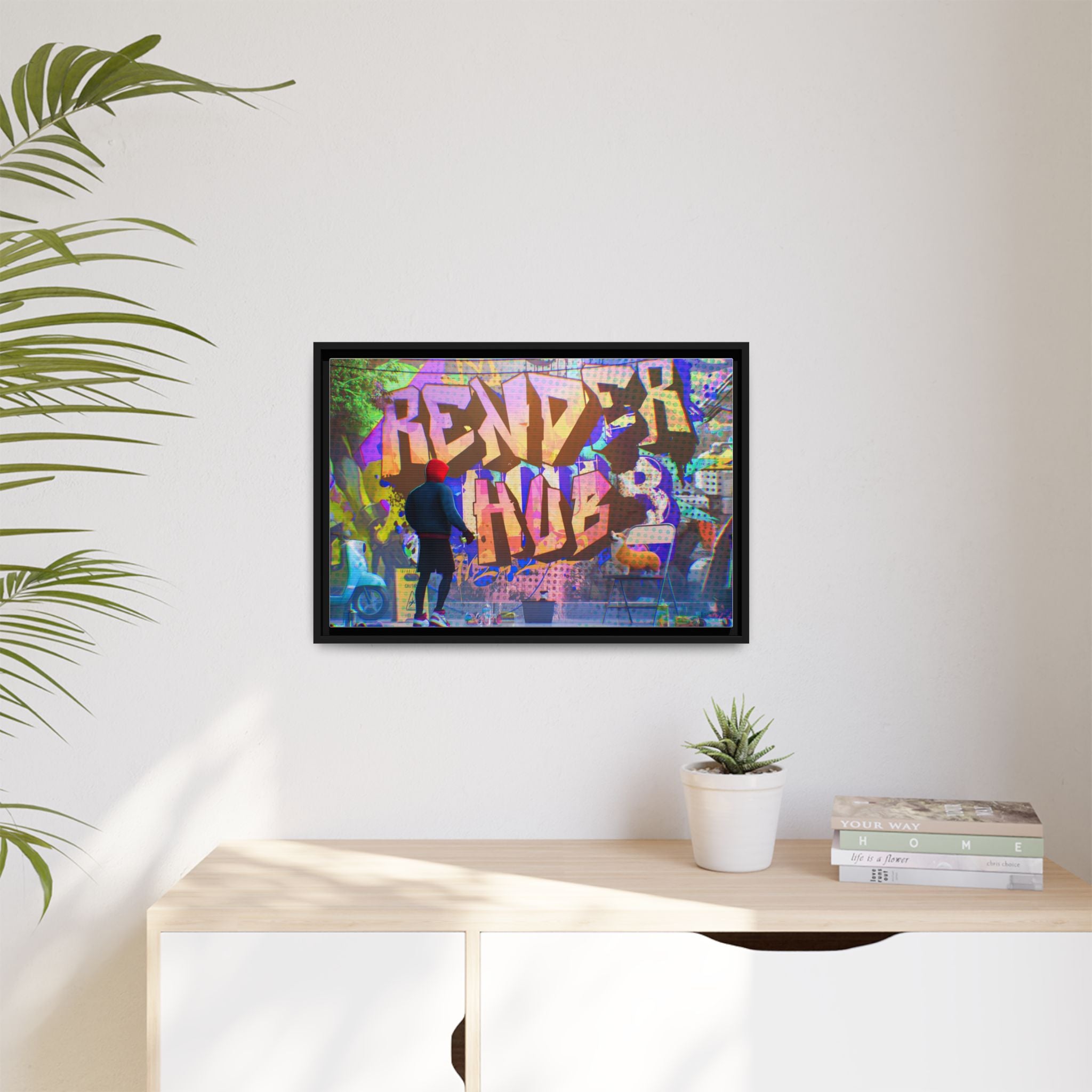 Graffiti Street Art Matte Canvas Framed Print — 'Render Hub' Urban Wall Decor