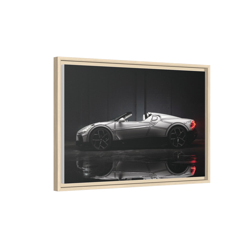Framed Matte Canvas: Sleek Sports Car Reflection Wall Art