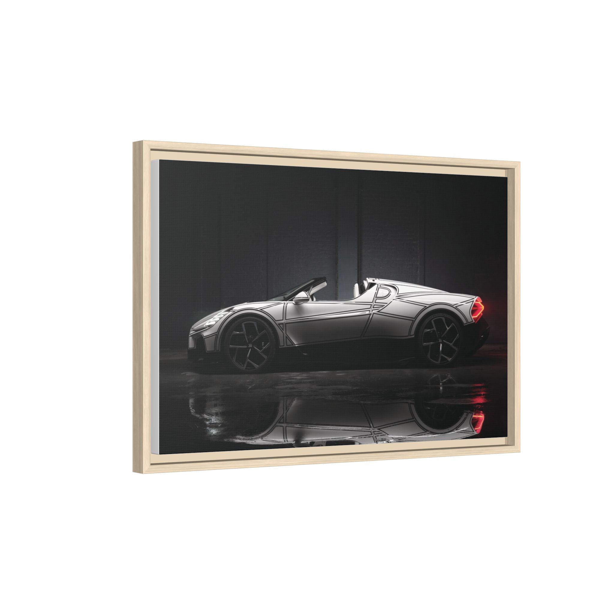 Framed Matte Canvas: Sleek Sports Car Reflection Wall Art