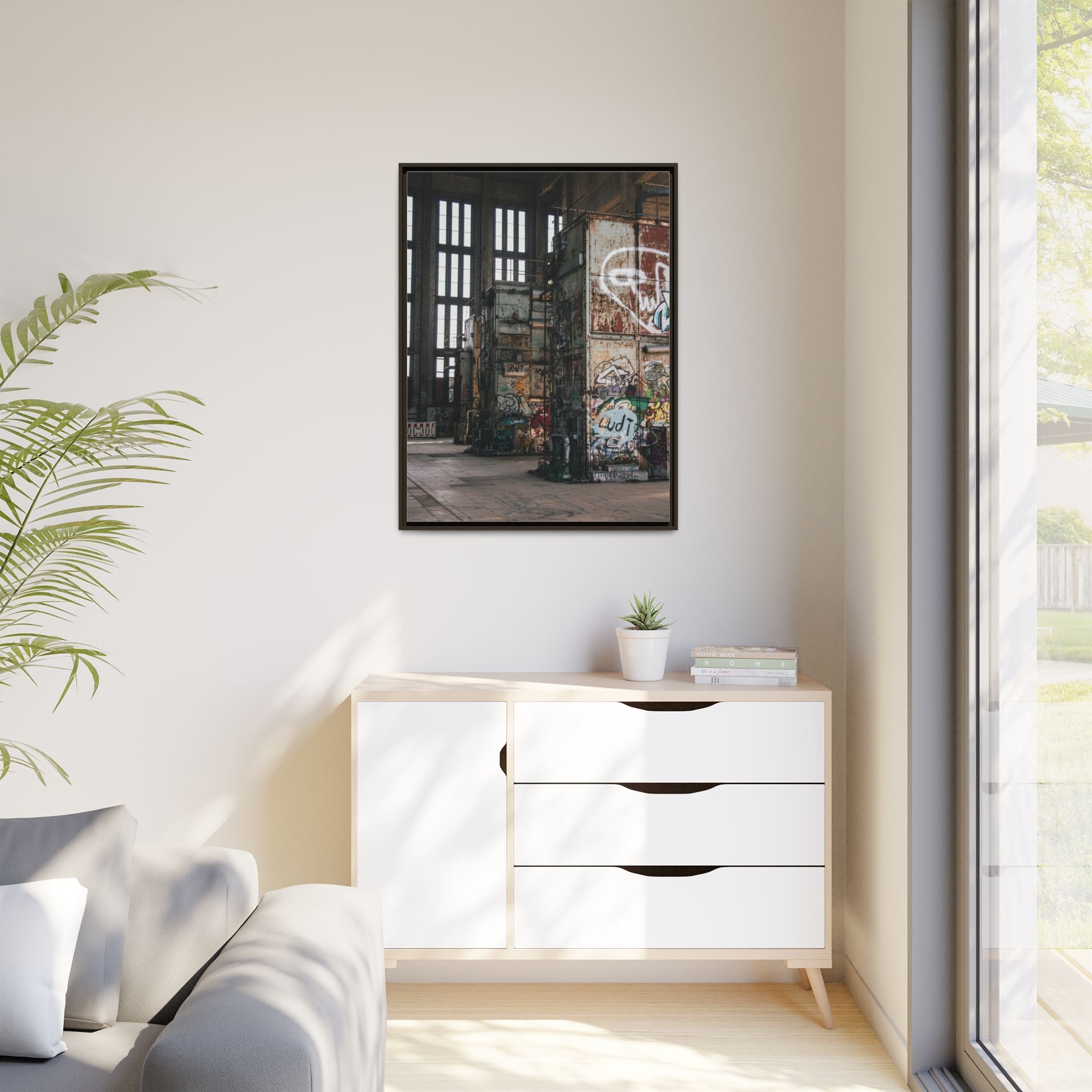 Urban Graffiti Ruins Matte Framed Canvas