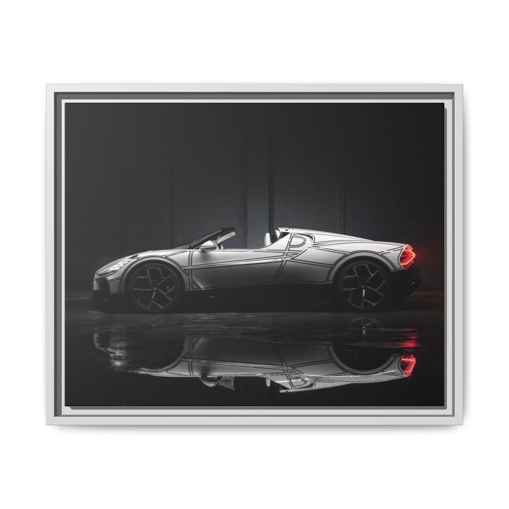 Framed Matte Canvas: Sleek Sports Car Reflection Wall Art