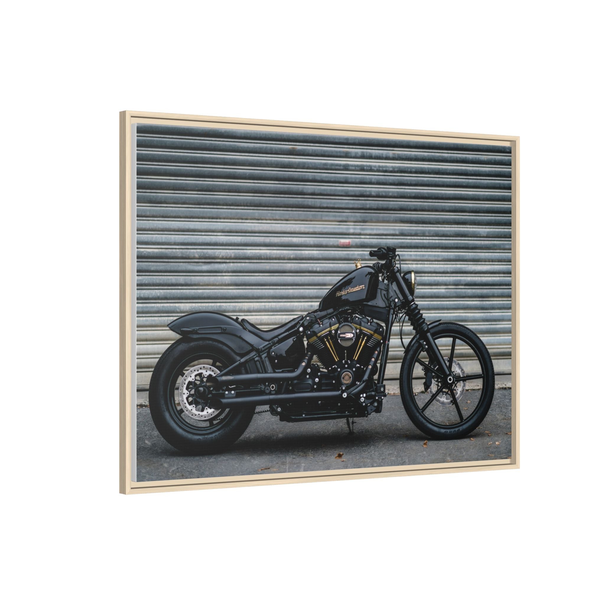 Framed Matte Canvas Motorcycle Print — Black Bobber Wall Art