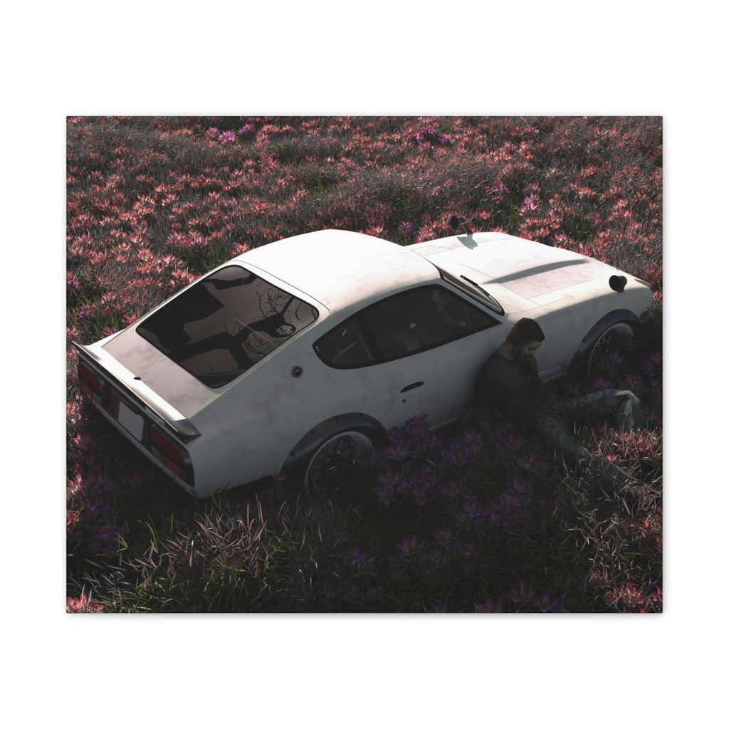 Vintage White Datsun in Wildflower Field Canvas