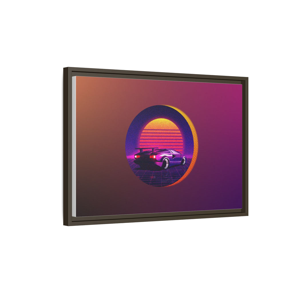 Retro Sunset Sports Car Matte Canvas Framed Wall Art