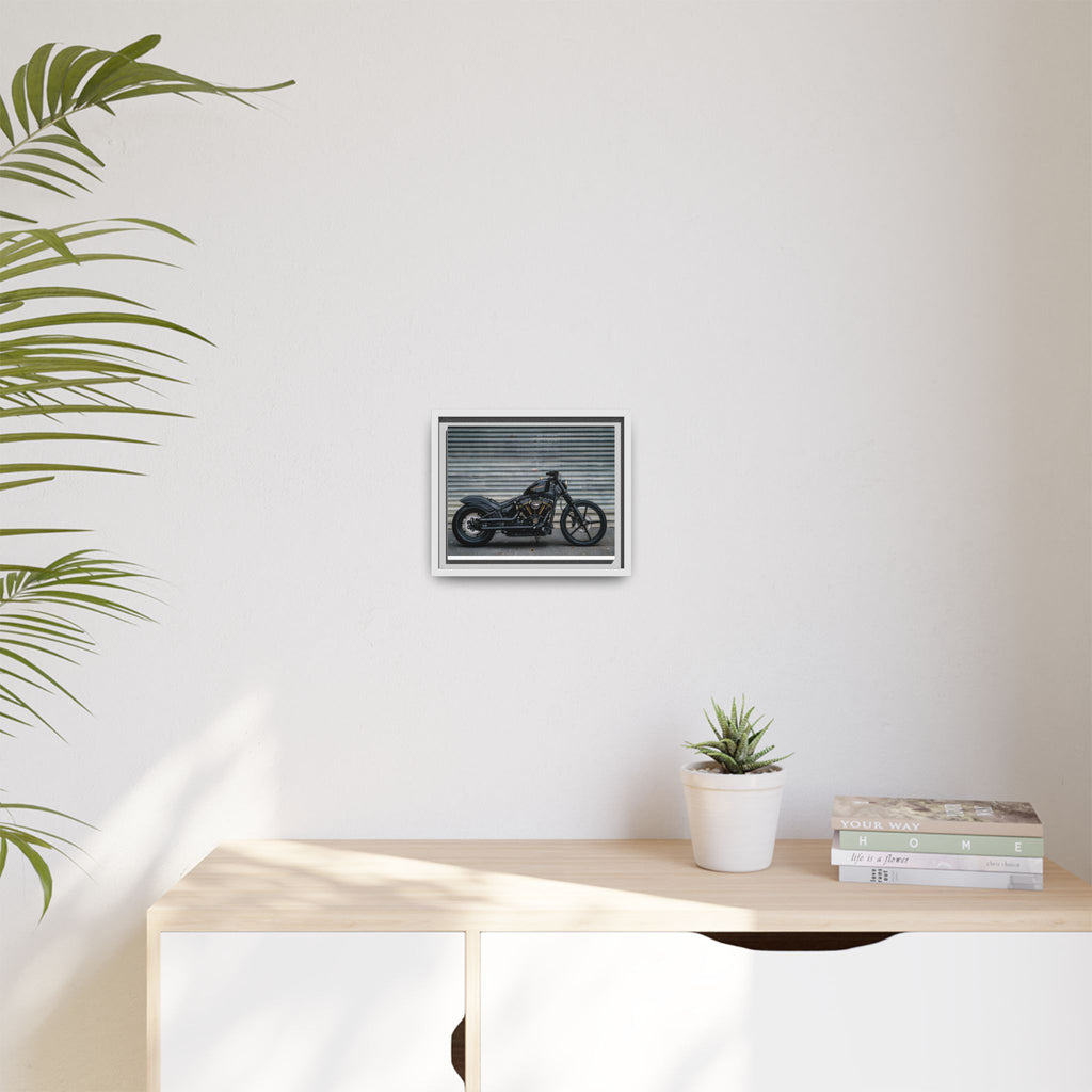 Framed Matte Canvas Motorcycle Print — Black Bobber Wall Art