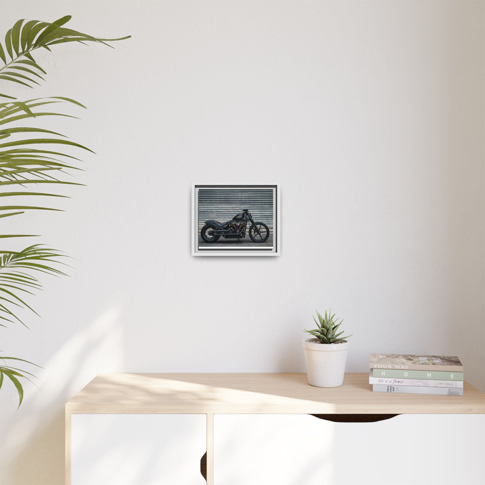 Framed Matte Canvas Motorcycle Print — Black Bobber Wall Art
