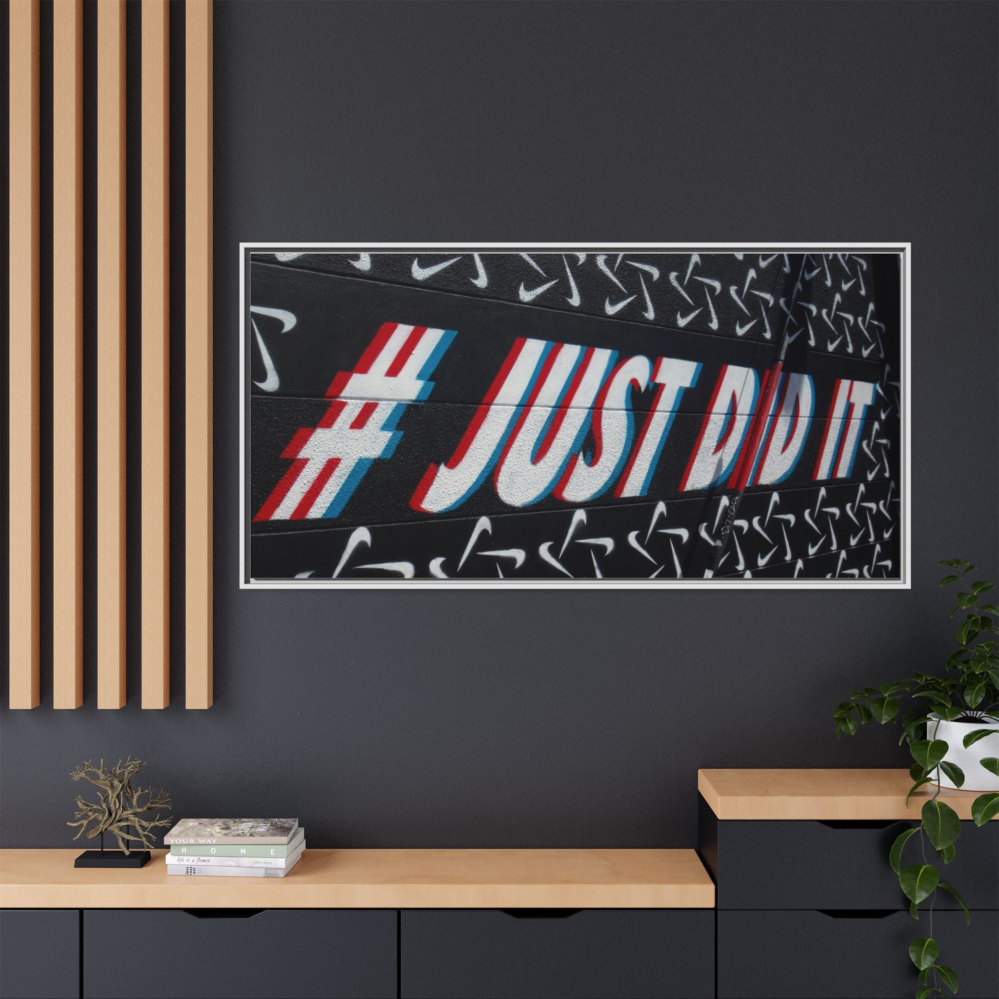 Framed Matte Canvas “#JUST DID IT” Street Art Print