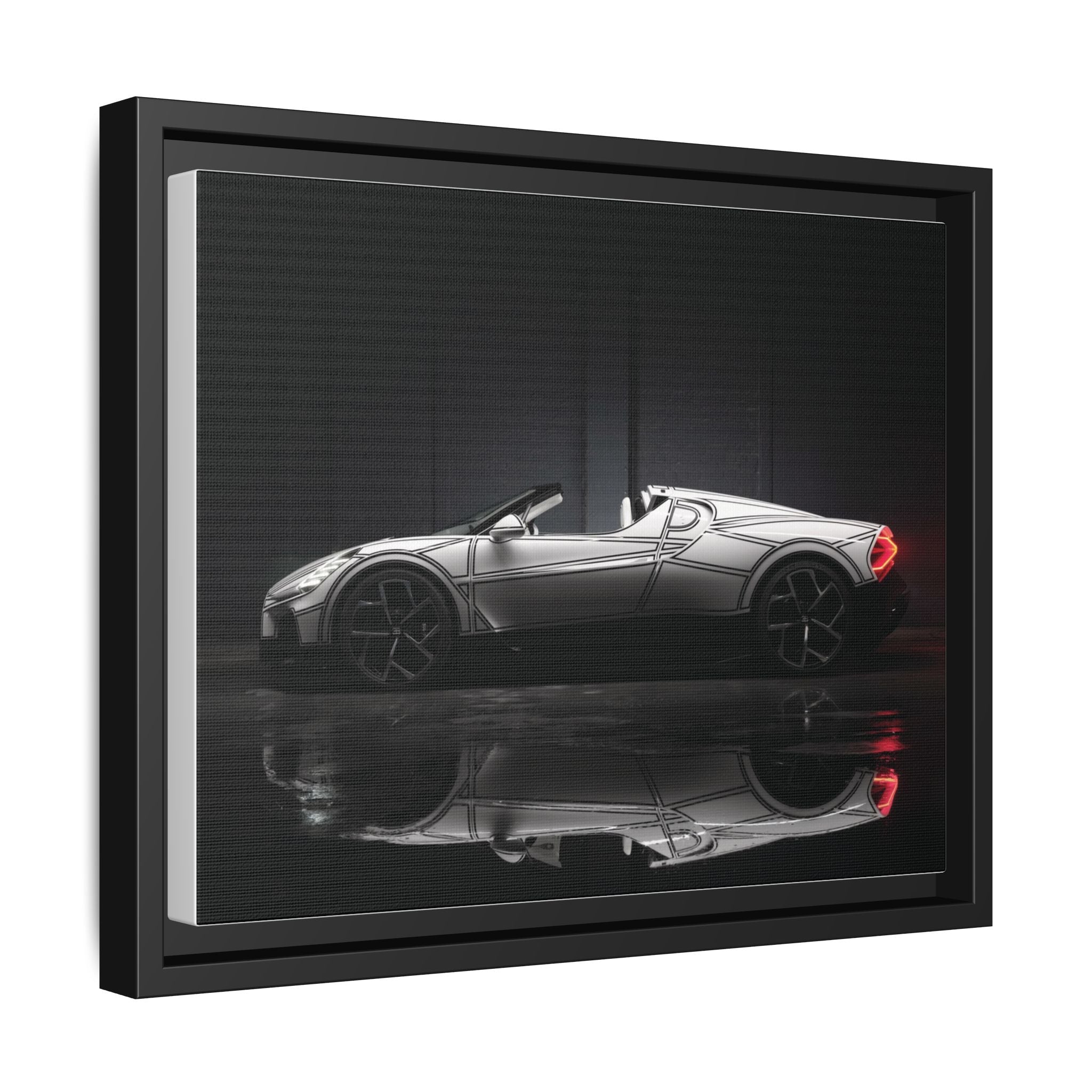 Framed Matte Canvas: Sleek Sports Car Reflection Wall Art