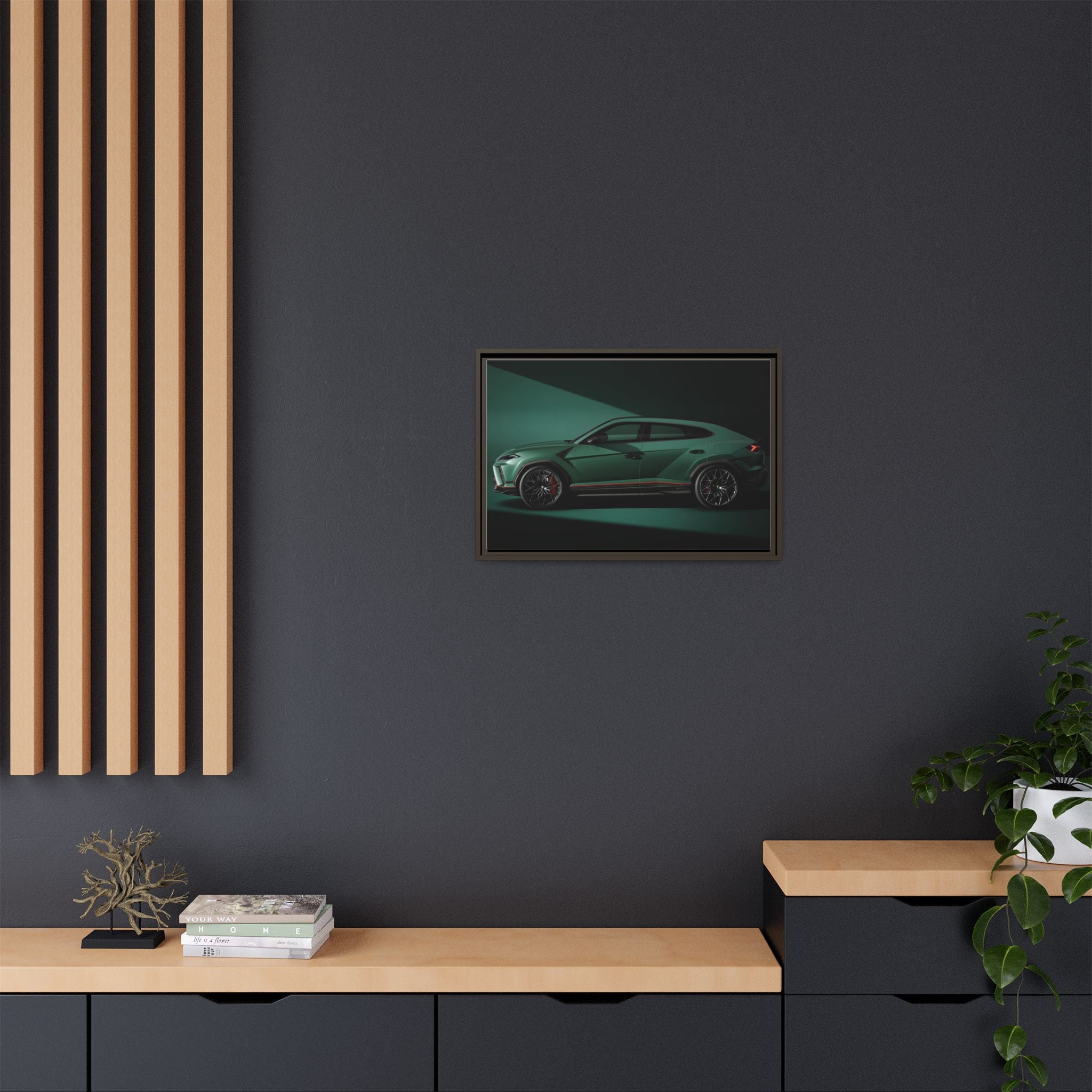 Framed Matte Canvas Print — Emerald Sports SUV Wall Art