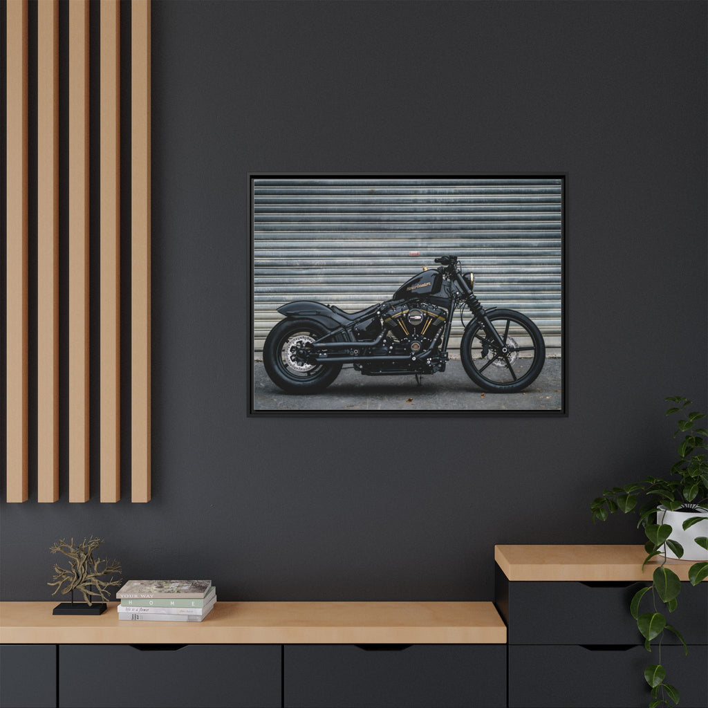 Framed Matte Canvas Motorcycle Print — Black Bobber Wall Art