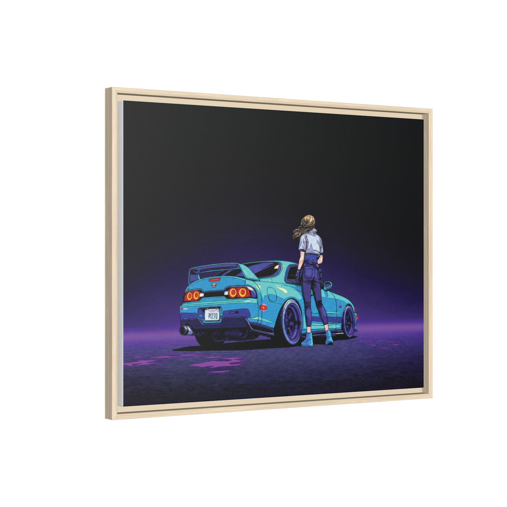 Retro Neon Race Car Poster Matte Canvas Framed | Anime Driver Wall Art