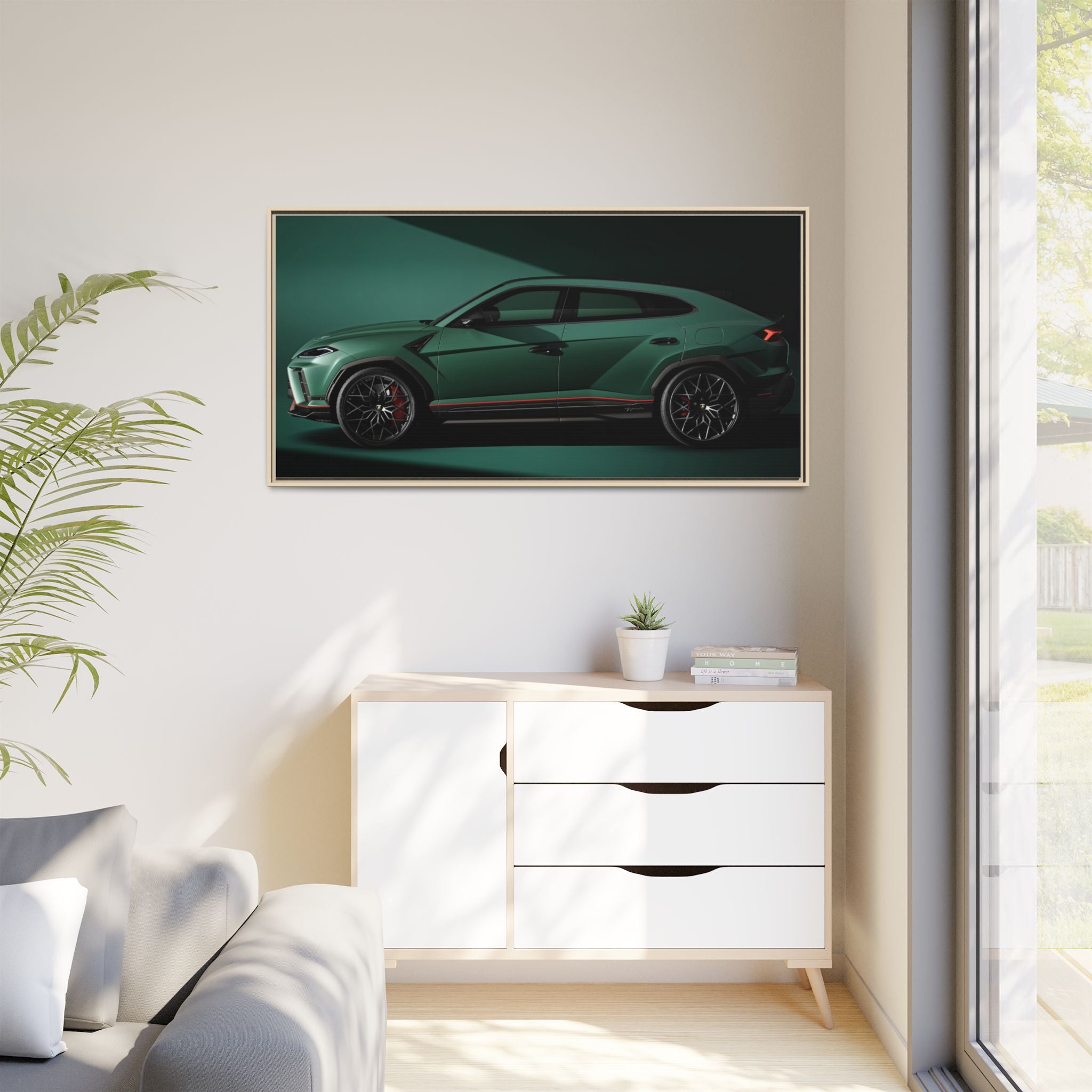Framed Matte Canvas Print — Emerald Sports SUV Wall Art