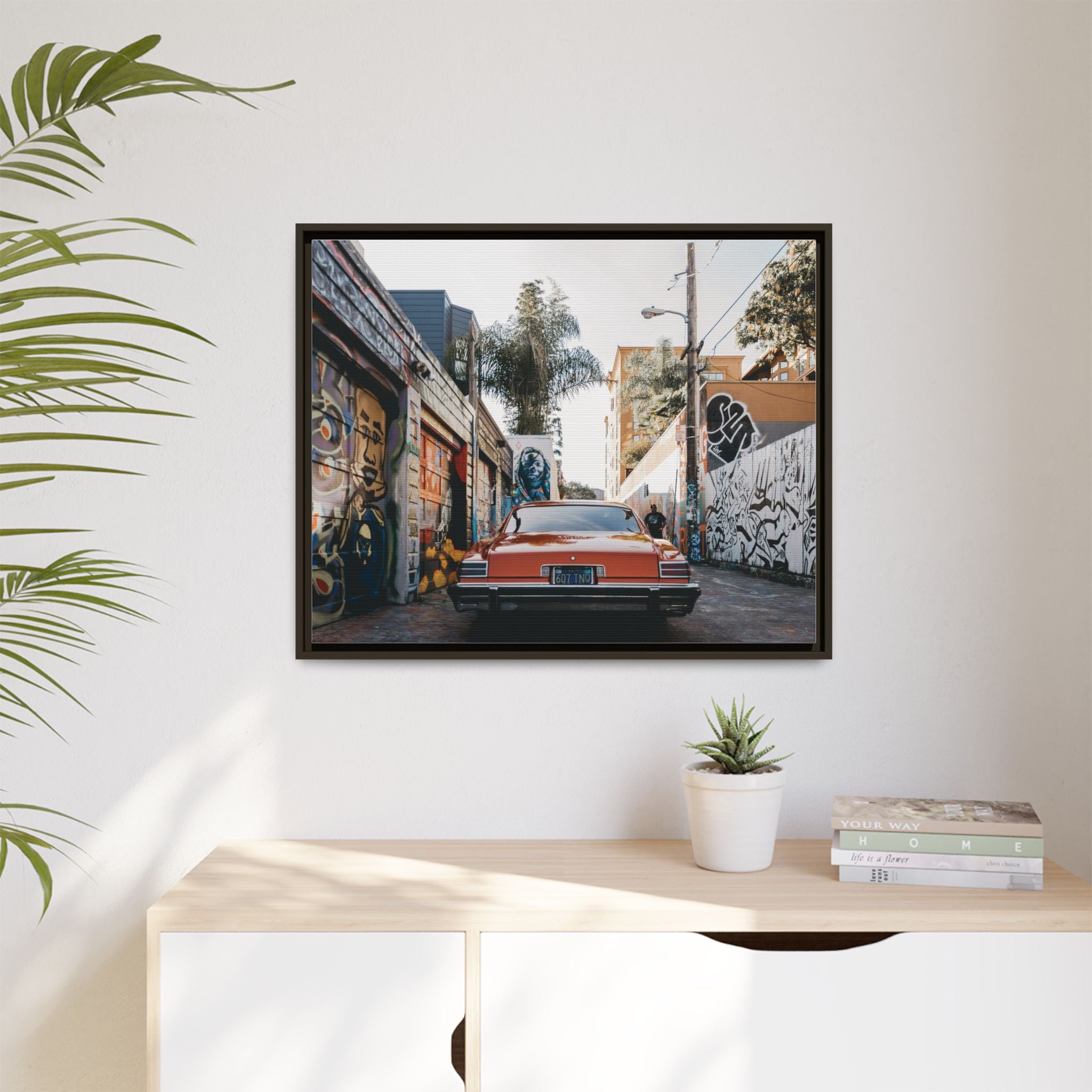 Vintage Chevrolet in Graffiti Alley — Framed Matte Canvas Wall Art