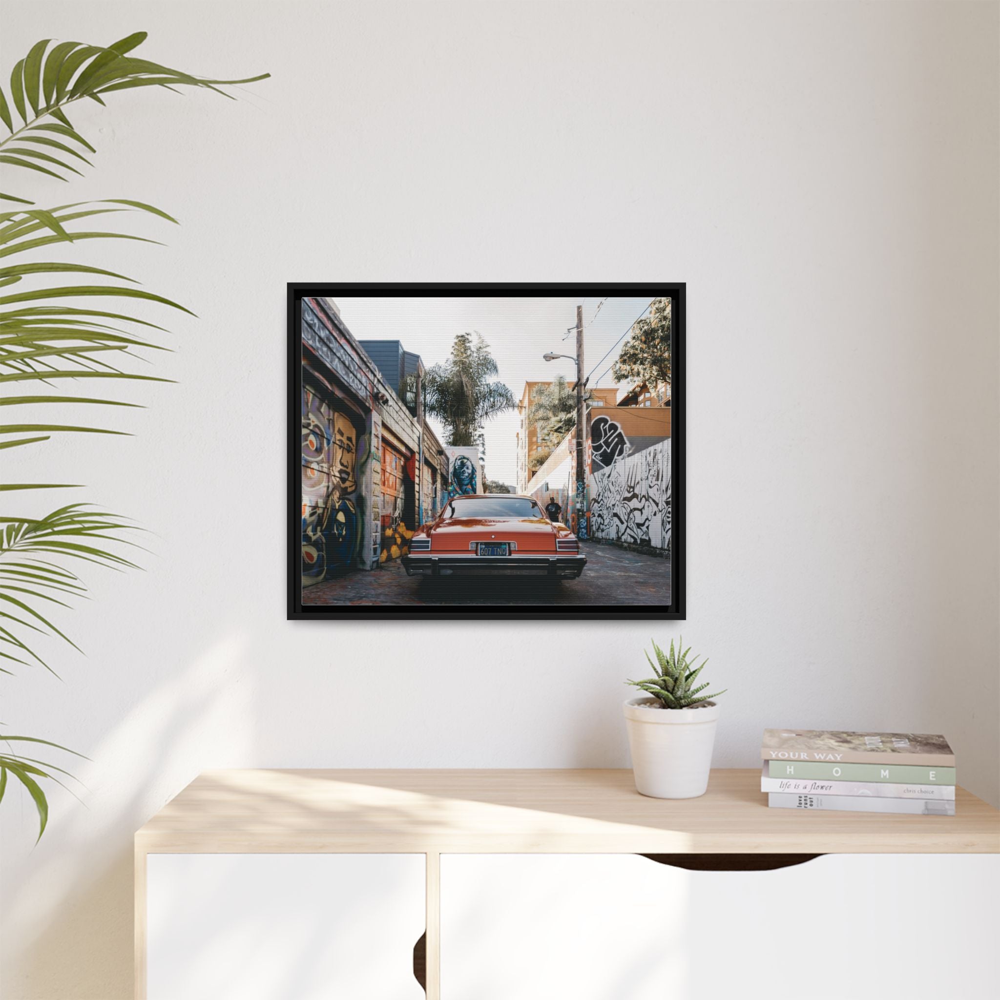 Vintage Chevrolet in Graffiti Alley — Framed Matte Canvas Wall Art