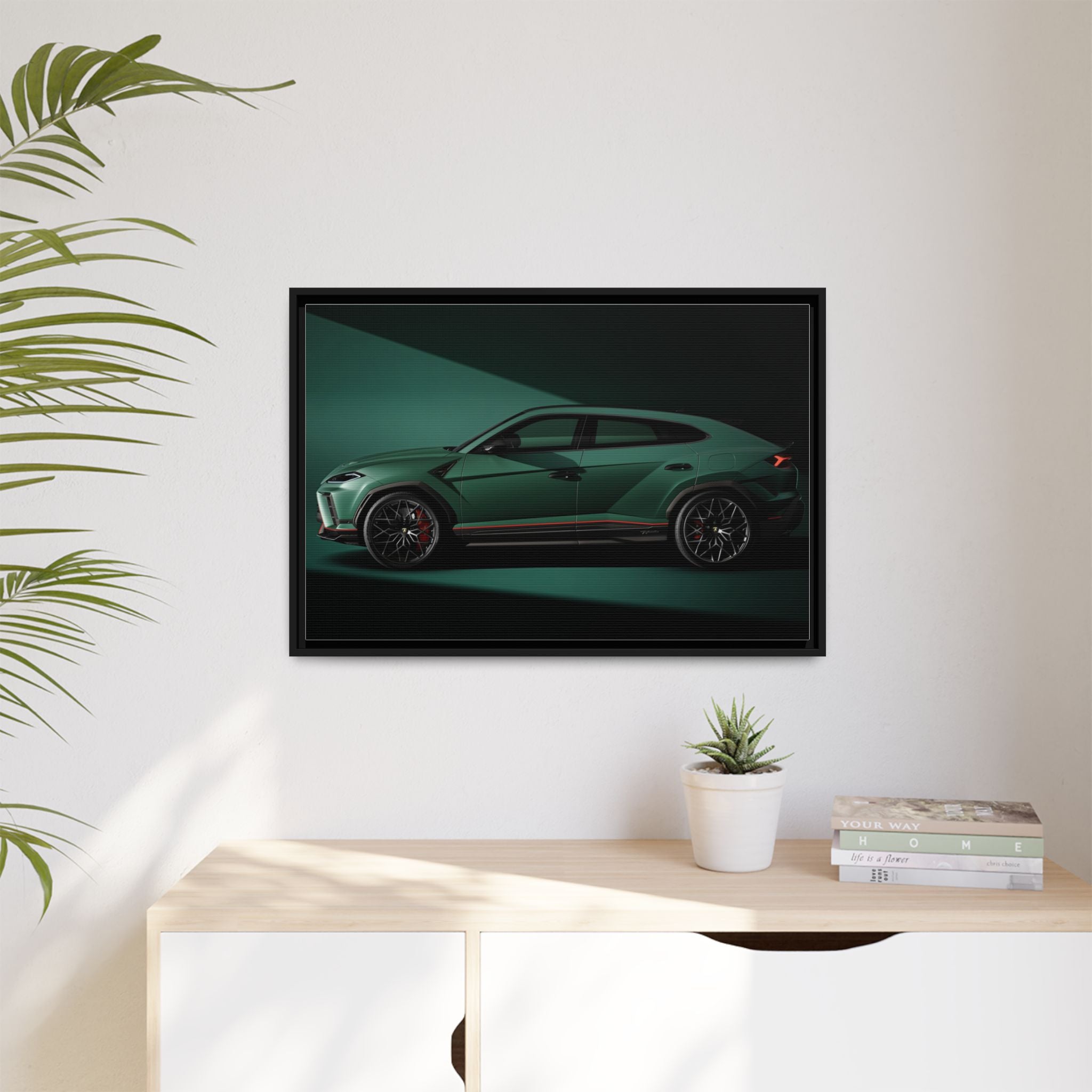 Framed Matte Canvas Print — Emerald Sports SUV Wall Art