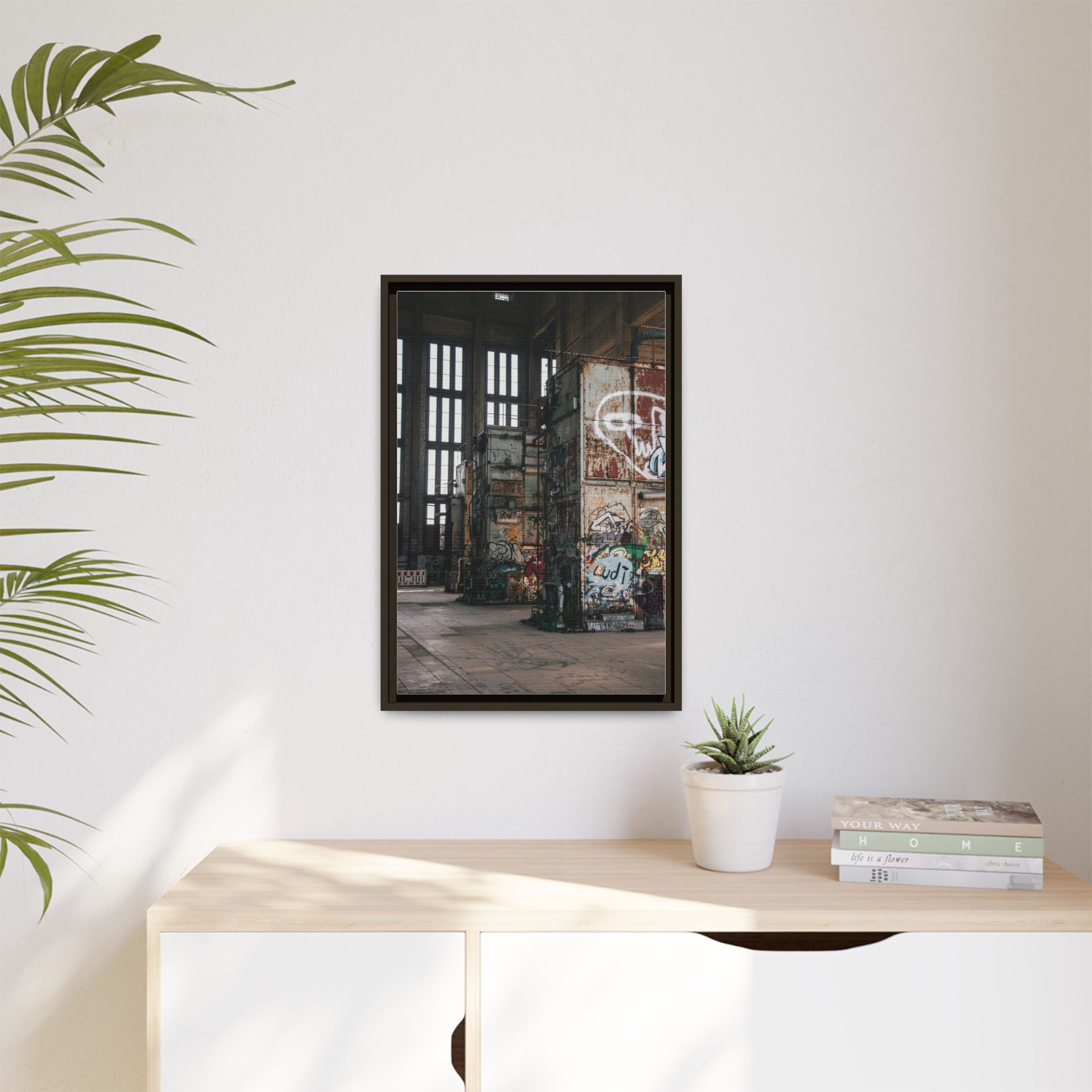Urban Graffiti Ruins Matte Framed Canvas