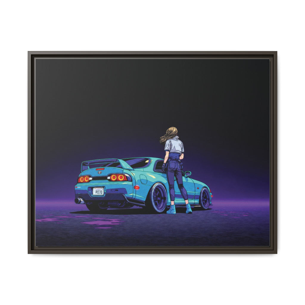 Retro Neon Race Car Poster Matte Canvas Framed | Anime Driver Wall Art