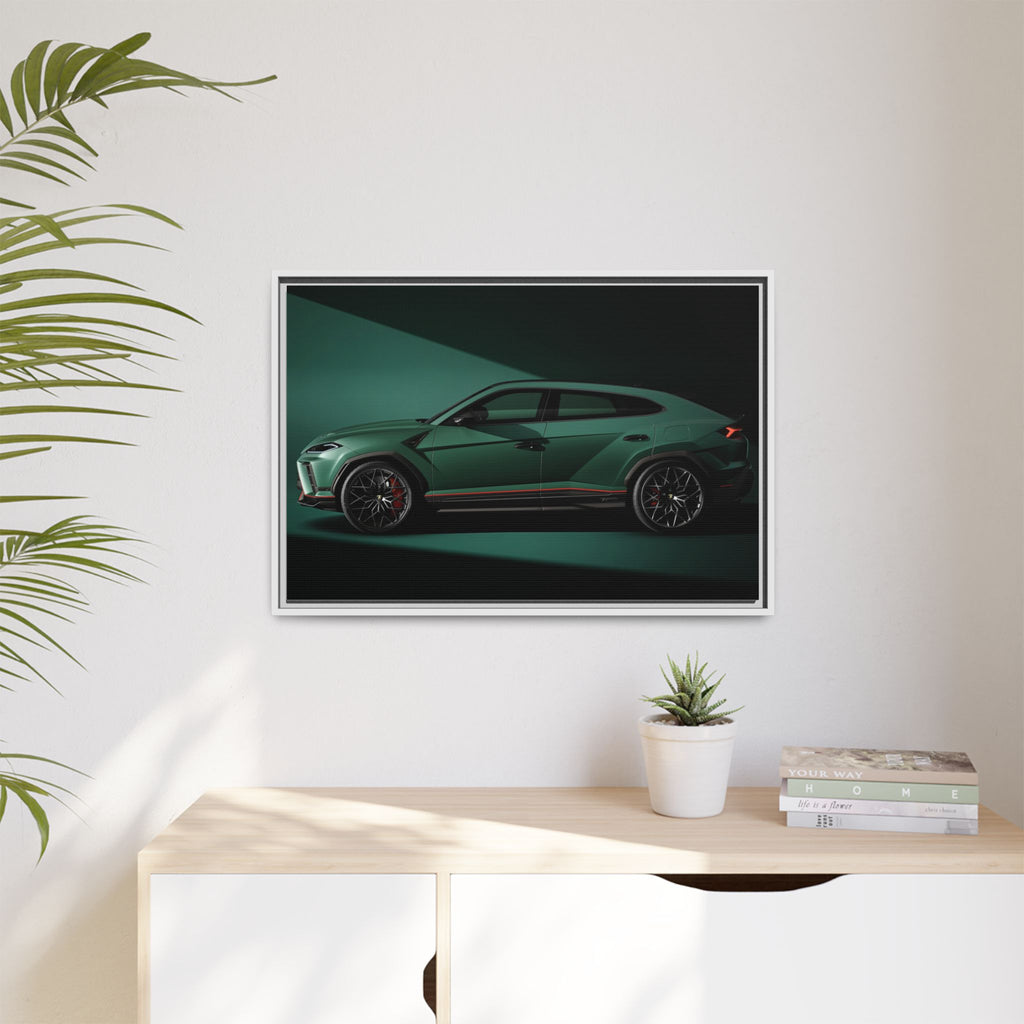 Framed Matte Canvas Print — Emerald Sports SUV Wall Art