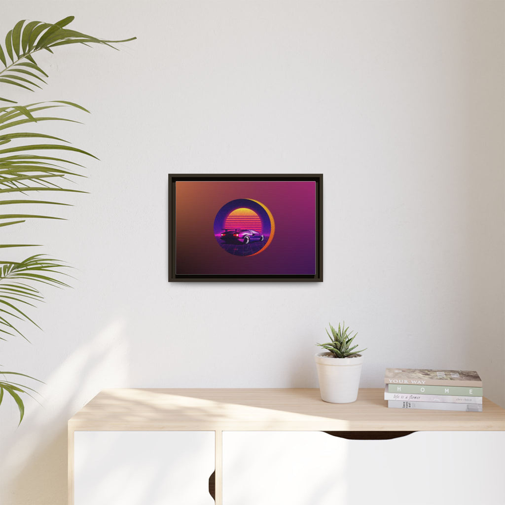 Retro Sunset Sports Car Matte Canvas Framed Wall Art