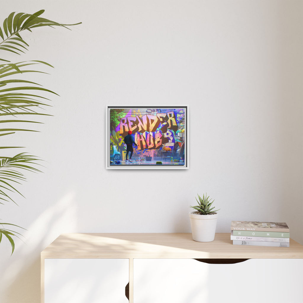 Graffiti Street Art Matte Canvas Framed Print — 'Render Hub' Urban Wall Decor