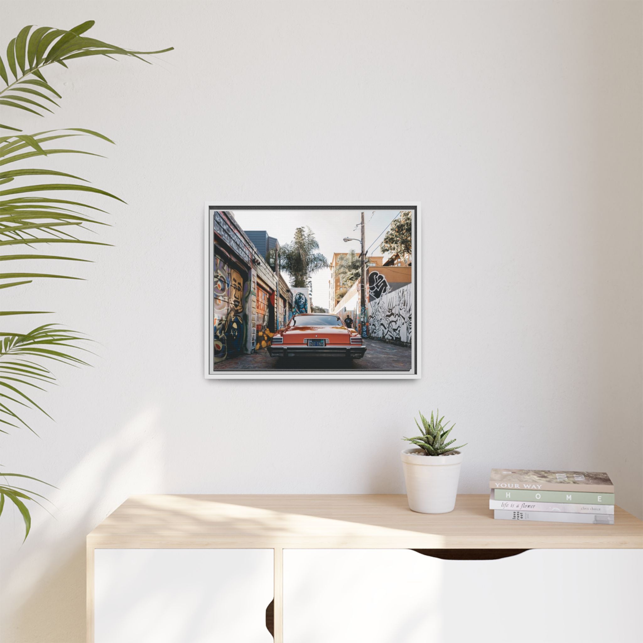 Vintage Chevrolet in Graffiti Alley — Framed Matte Canvas Wall Art