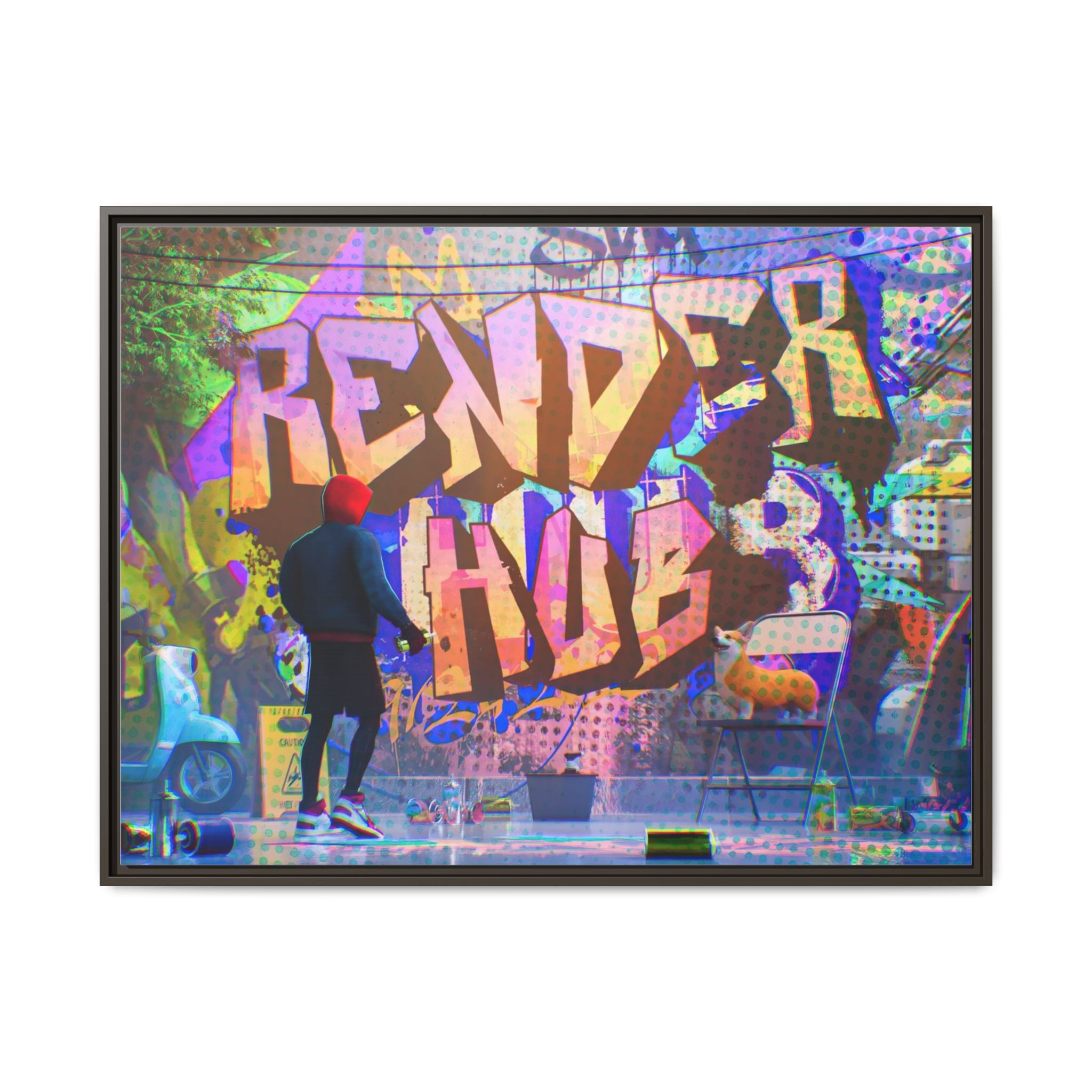 Graffiti Street Art Matte Canvas Framed Print — 'Render Hub' Urban Wall Decor